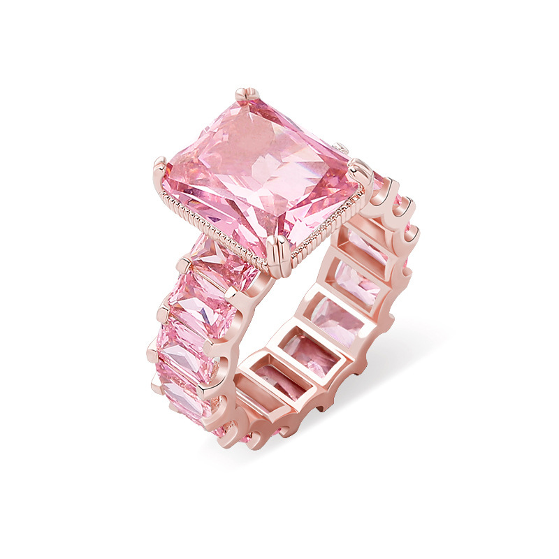 Iced Out Pink Emerald Cut Ring Gold With Street Luxury Shine