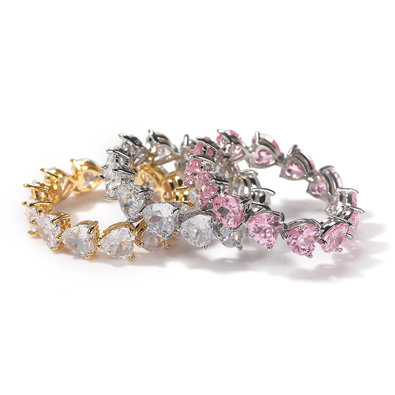 Pink Heart Cut Love Band Ring In White Gold With Street Luxury Shine - Image 3