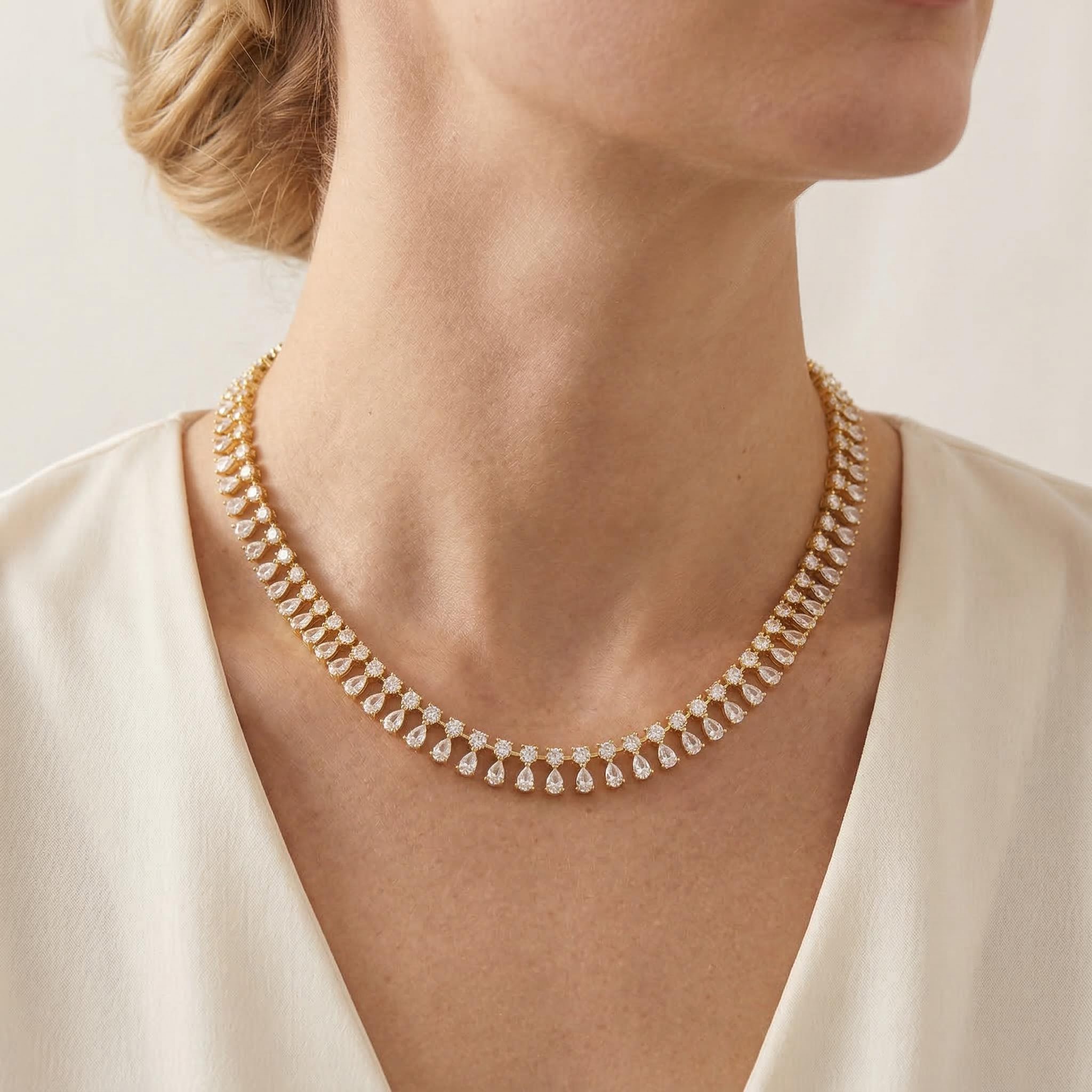 Iced Out Pear Cut Tennis Necklace Gold With Street Luxury Shine - Image 3