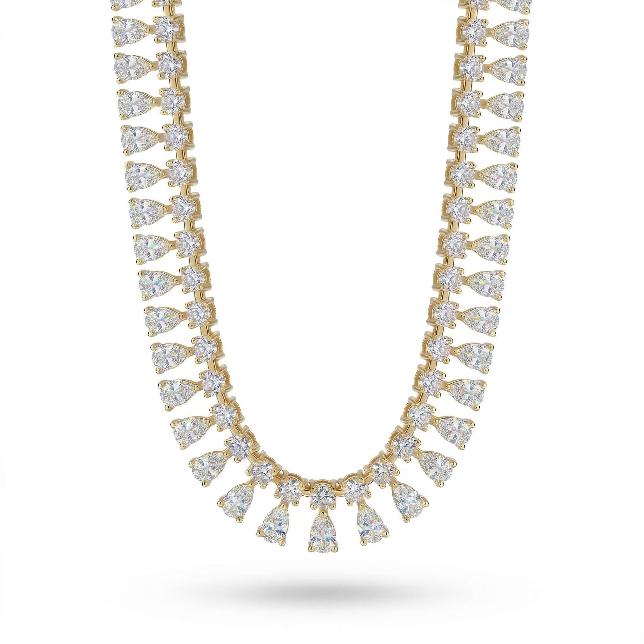 Iced Out Pear Cut Tennis Necklace Gold With Street Luxury Shine