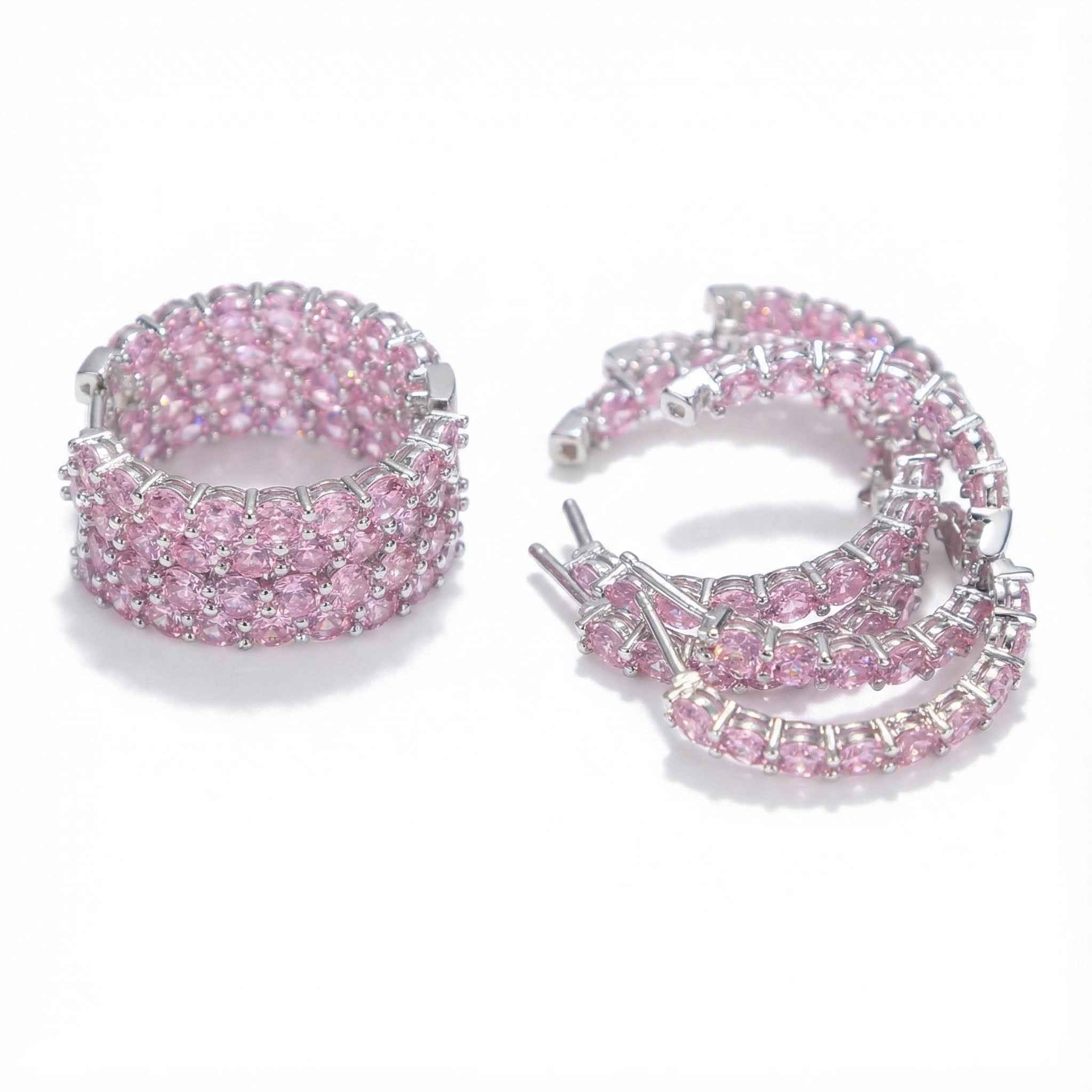 Iced Out Pink Stones Hoop Earrings Gold With Street Luxury Shine - Image 3