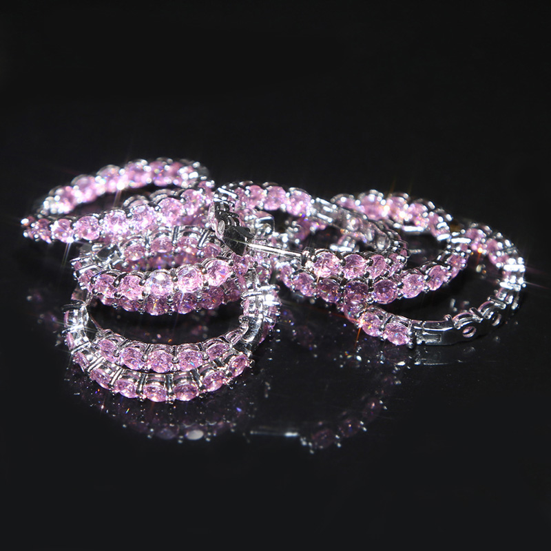 Iced Out Pink Stones Hoop Earrings Gold With Street Luxury Shine - Image 4
