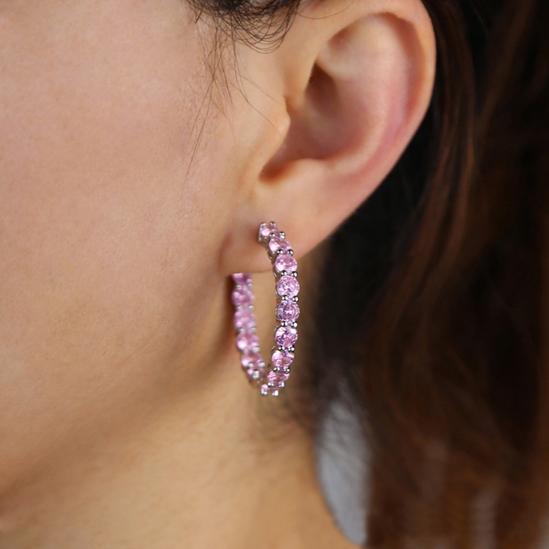 Iced Out Pink Stones Hoop Earrings Gold With Street Luxury Shine - Image 5