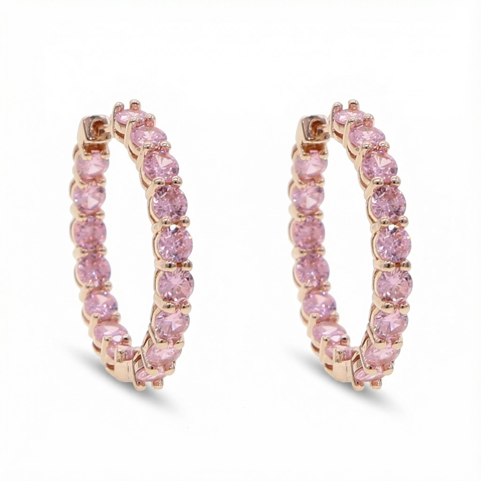 Iced Out Pink Stones Hoop Earrings Gold With Street Luxury Shine