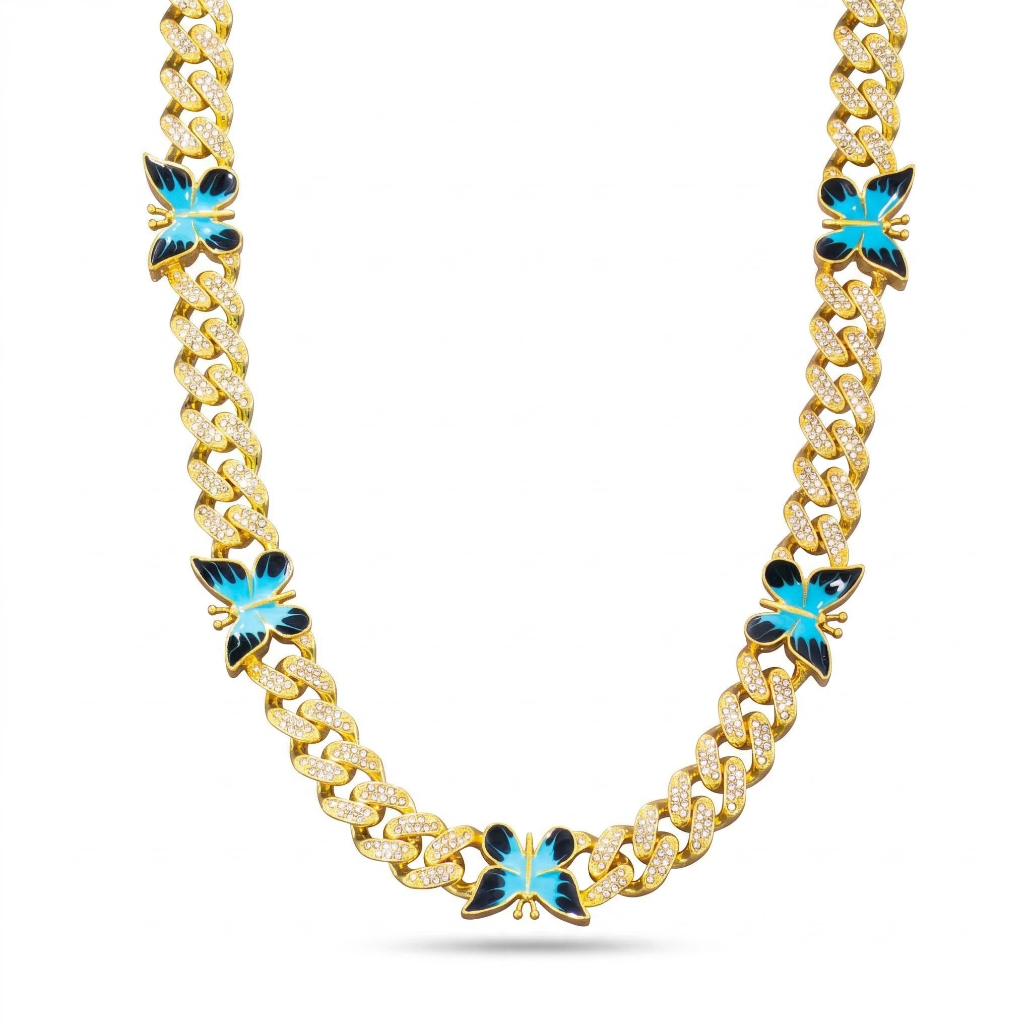 Butterfly 12mm Iced Out Cuban Chain In Gold With Street Luxury Shine