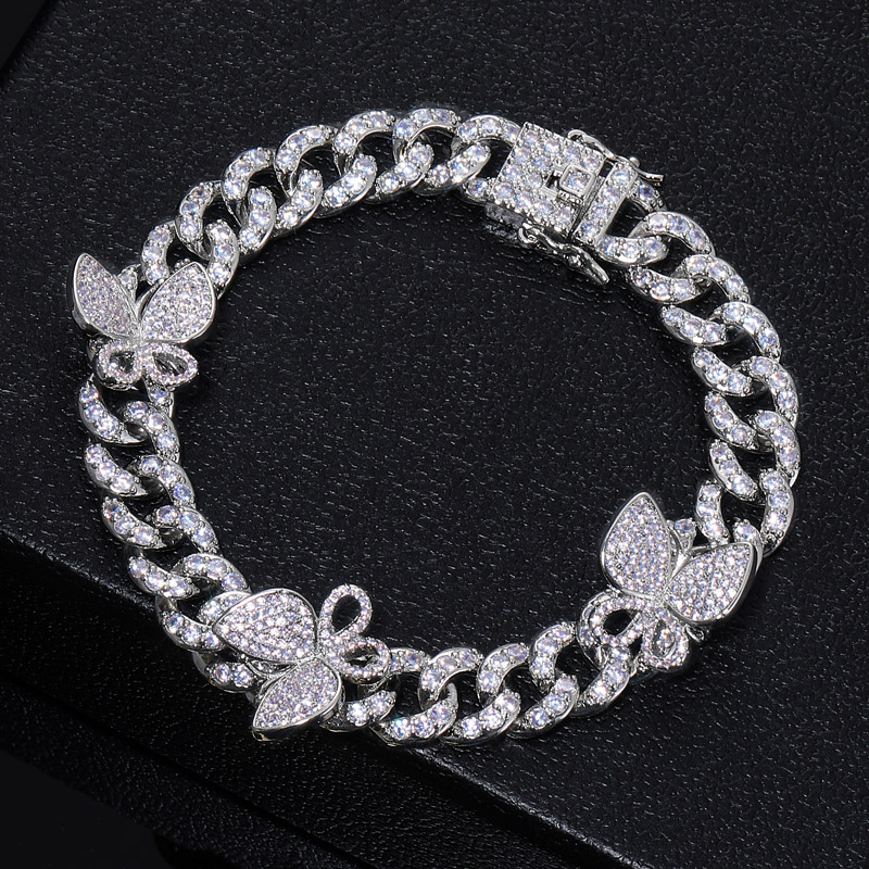 Iced Out Butterfly Cuban Chain Bracelet-white/pink Stones Gold - Image 3