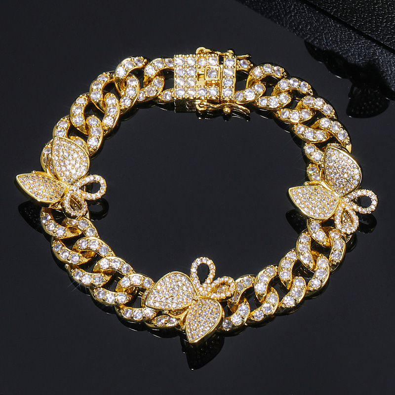 Iced Out Butterfly Cuban Chain Bracelet-white/pink Stones Gold - Image 4