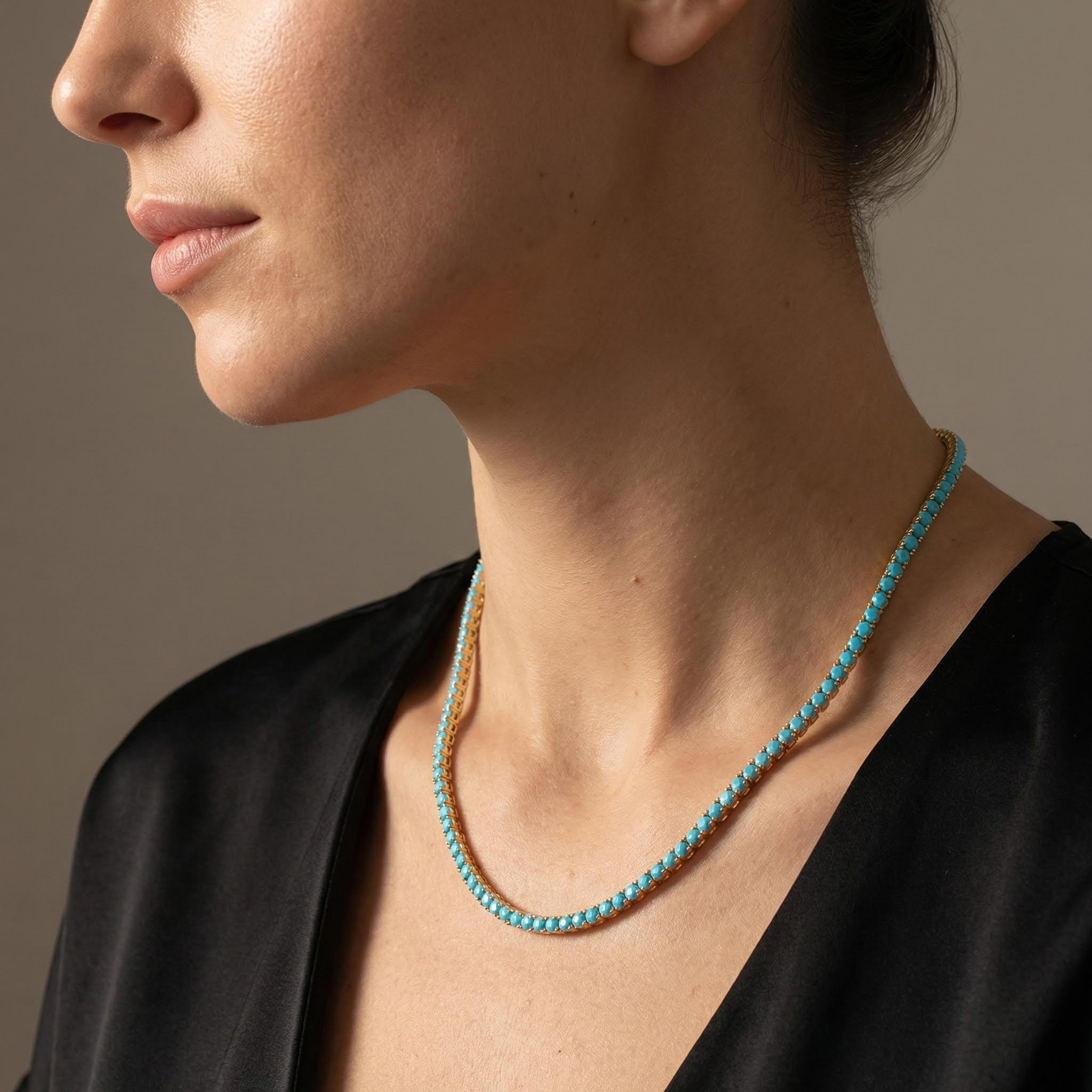 3mm Turquoises Paved Tennis Chain Necklace Gold With Street Luxury Shine - Image 3