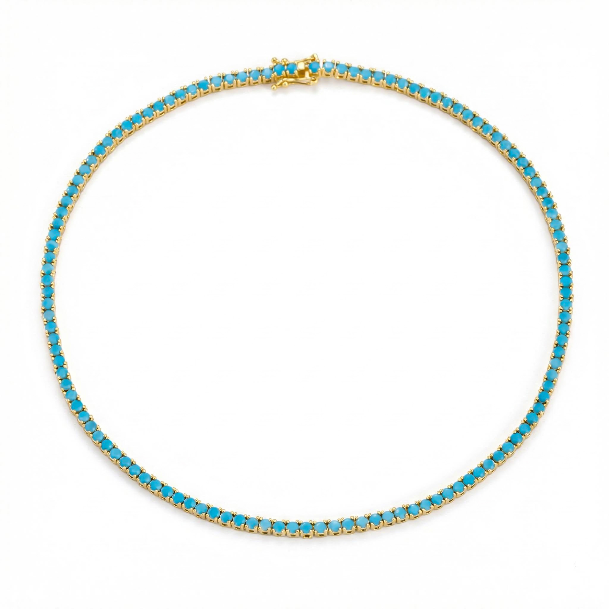 3mm Turquoises Paved Tennis Chain Necklace Gold With Street Luxury Shine - Image 5