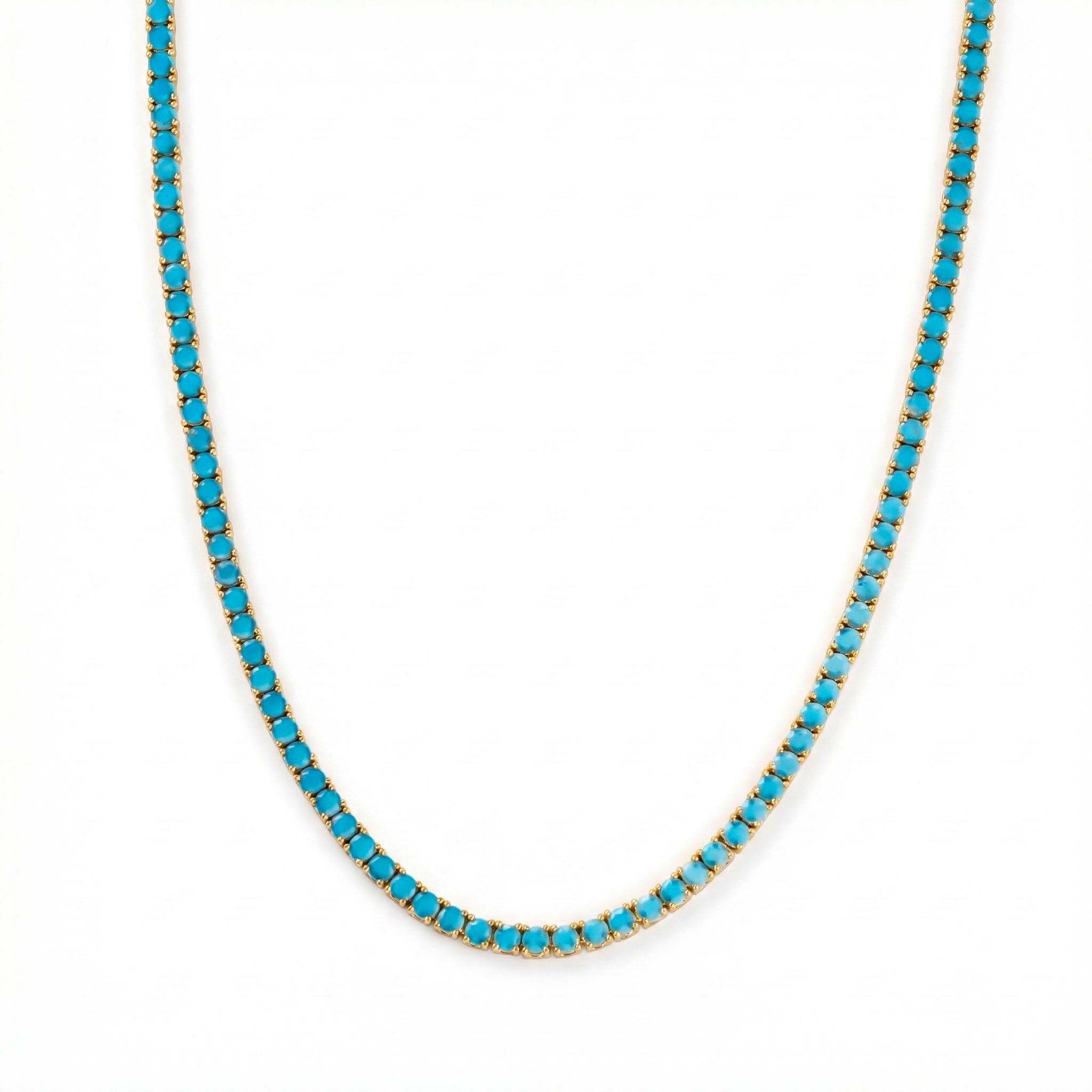 3mm Turquoises Paved Tennis Chain Necklace Gold With Street Luxury Shine - Image 8
