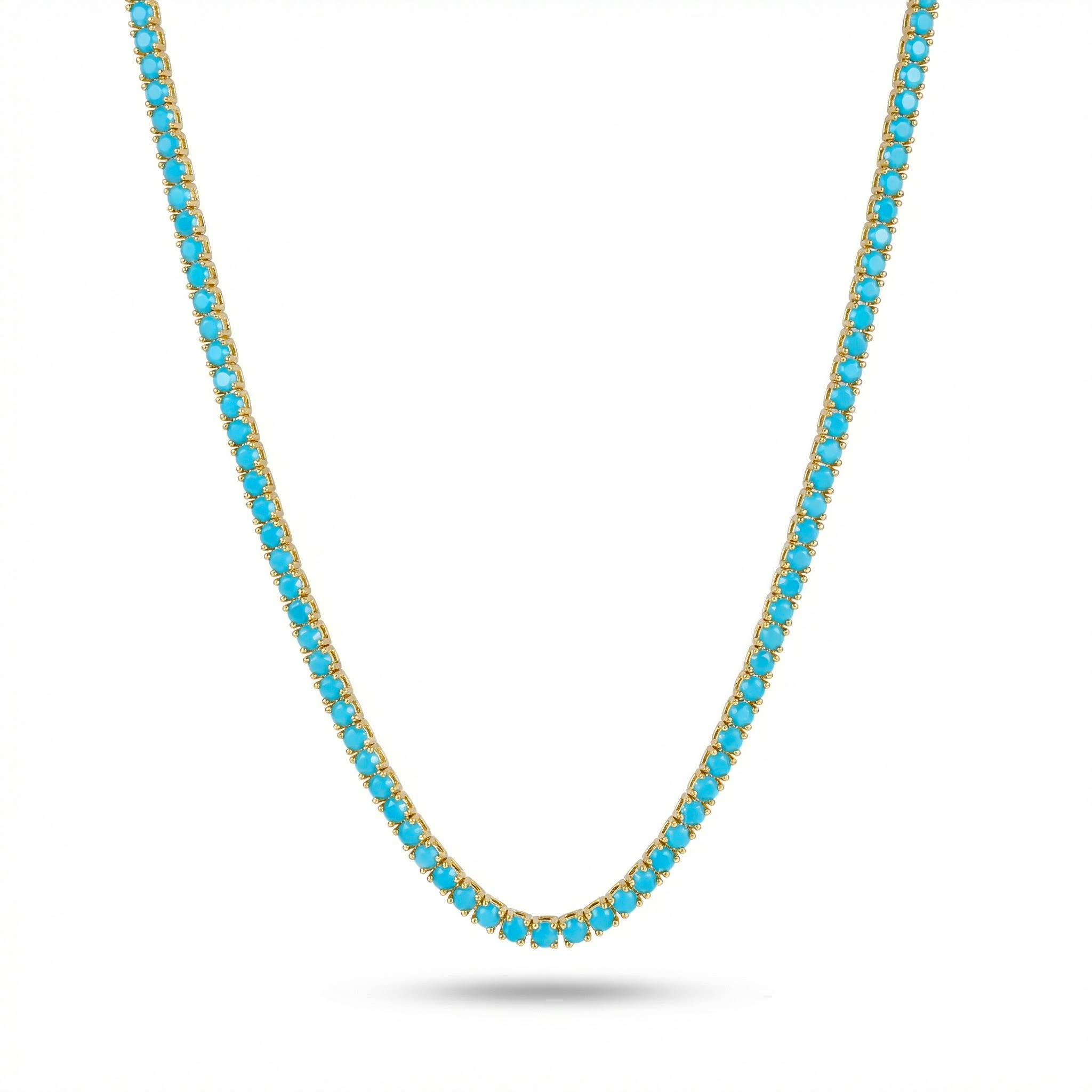 3mm Turquoises Paved Tennis Chain Necklace Gold With Street Luxury Shine