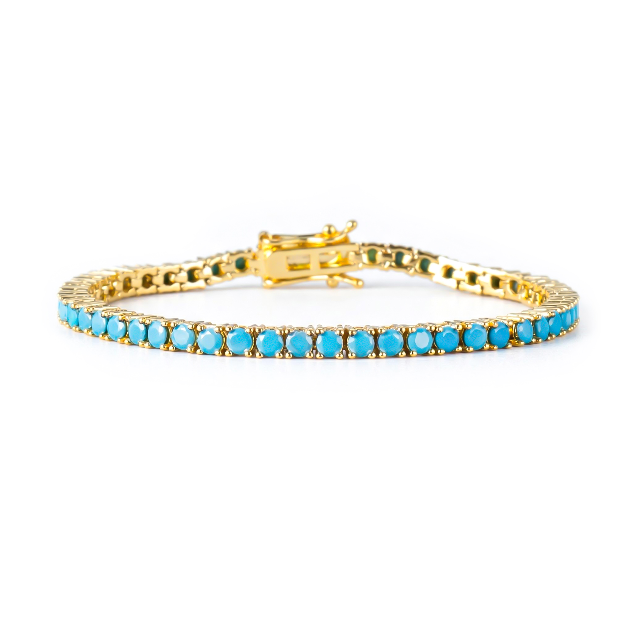 3mm Turquoises Paved Tennis Chain Bracelet Gold With Street Luxury Shine