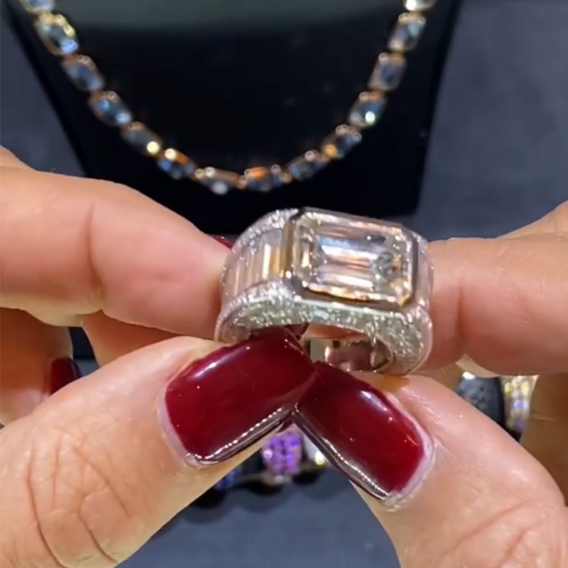 Emerald Cut S925 Silver Stylish Ring Made For Street Luxury Energy