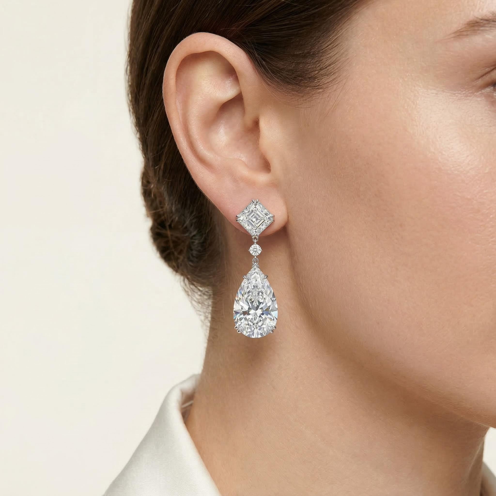 Luxury Asscher Cut And Pear Cut Diamond S925 Silver Earrings Iced Out - Image 3