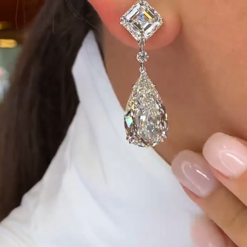 Luxury Asscher Cut And Pear Cut Diamond S925 Silver Earrings Iced Out - Image 5
