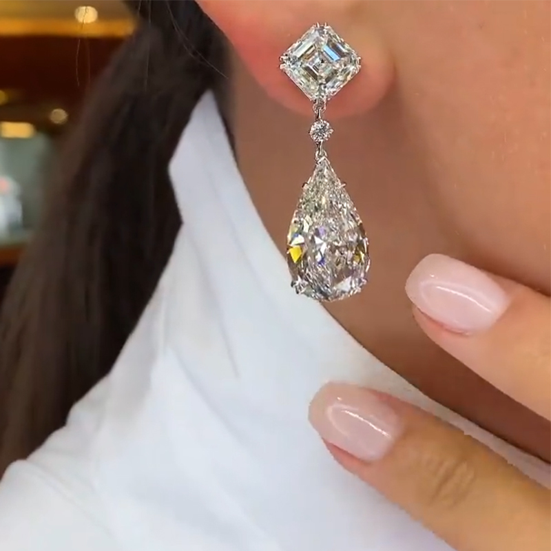 Luxury Asscher Cut And Pear Cut Diamond S925 Silver Earrings Iced Out - Image 6