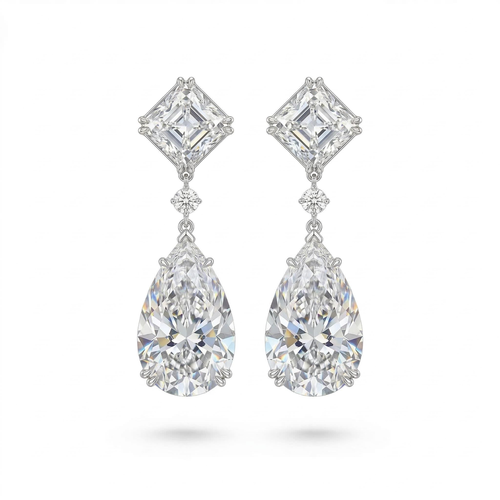 Luxury Asscher Cut And Pear Cut Diamond S925 Silver Earrings Iced Out