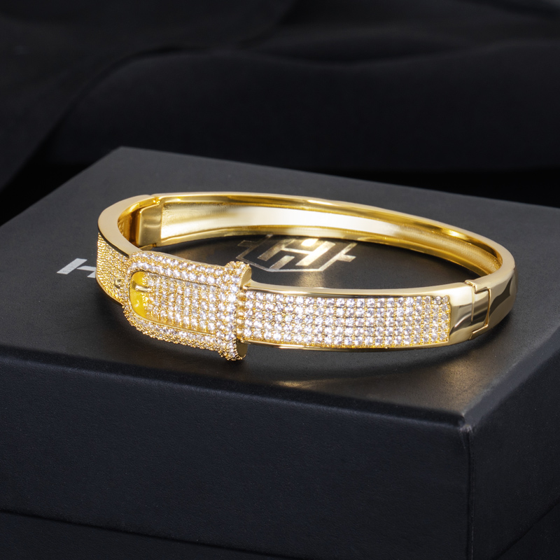Iced Out Belt Buckle Bracelet Gold With Street Luxury Shine - Image 4