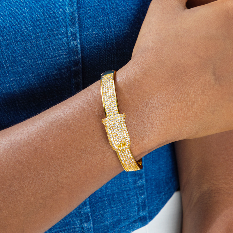 Iced Out Belt Buckle Bracelet Gold With Street Luxury Shine - Image 6
