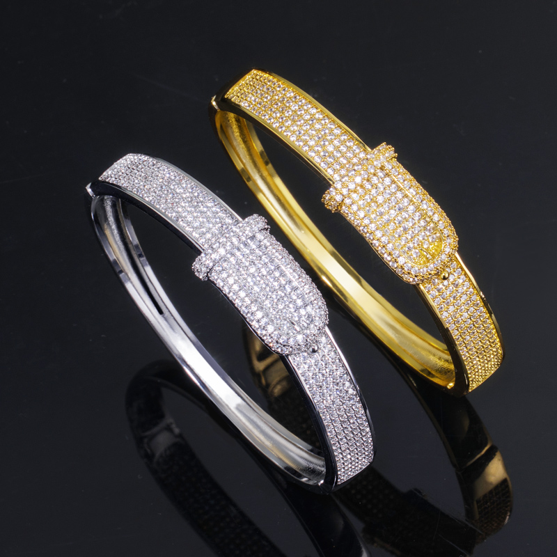 Iced Out Belt Buckle Bracelet Gold With Street Luxury Shine