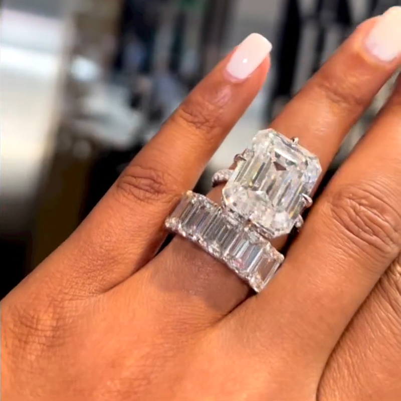 Luxury Emerald Cut S925 Silver Wedding Ring Set With Street Luxury Shine - Image 4
