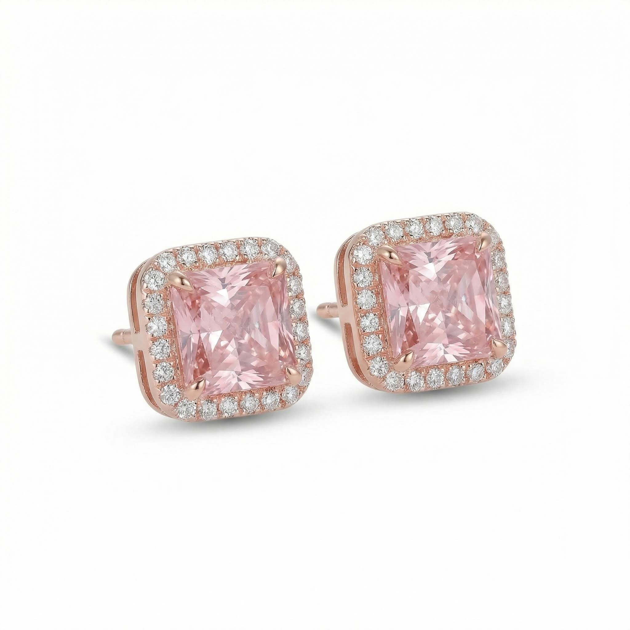 Pink Radiant Cut Halo S925 Silver Earrings With Street Luxury Shine - Image 3
