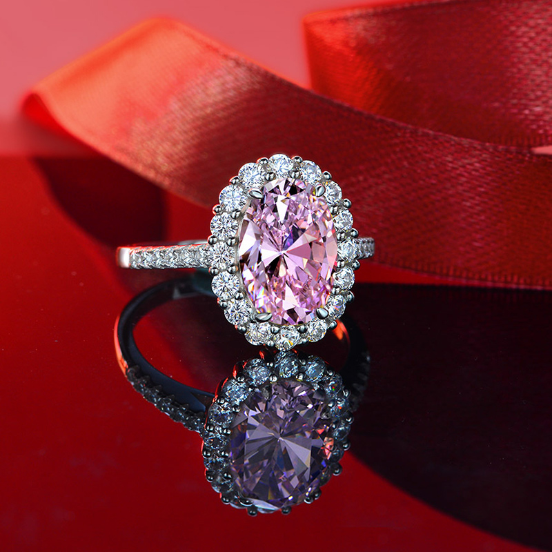 Sparkling Pink Oval Cut Halo Ring Iced Out Shine With Street Luxury - Image 3