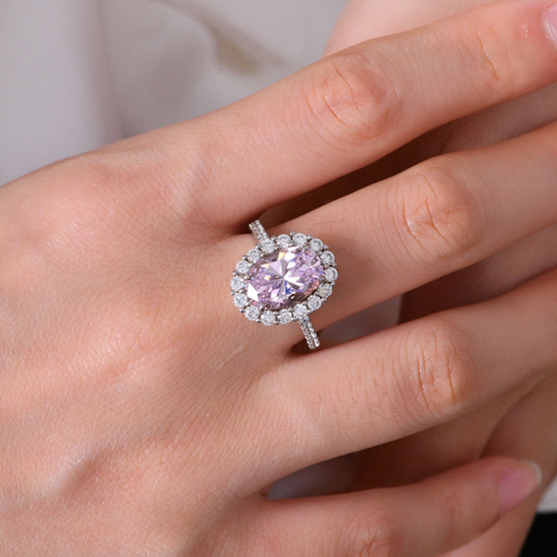 Sparkling Pink Oval Cut Halo Ring Iced Out Shine With Street Luxury - Image 4