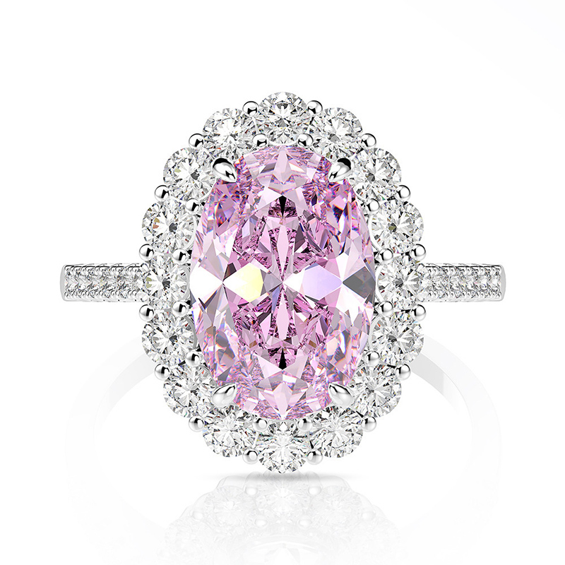 Sparkling Pink Oval Cut Halo Ring Iced Out Shine With Street Luxury