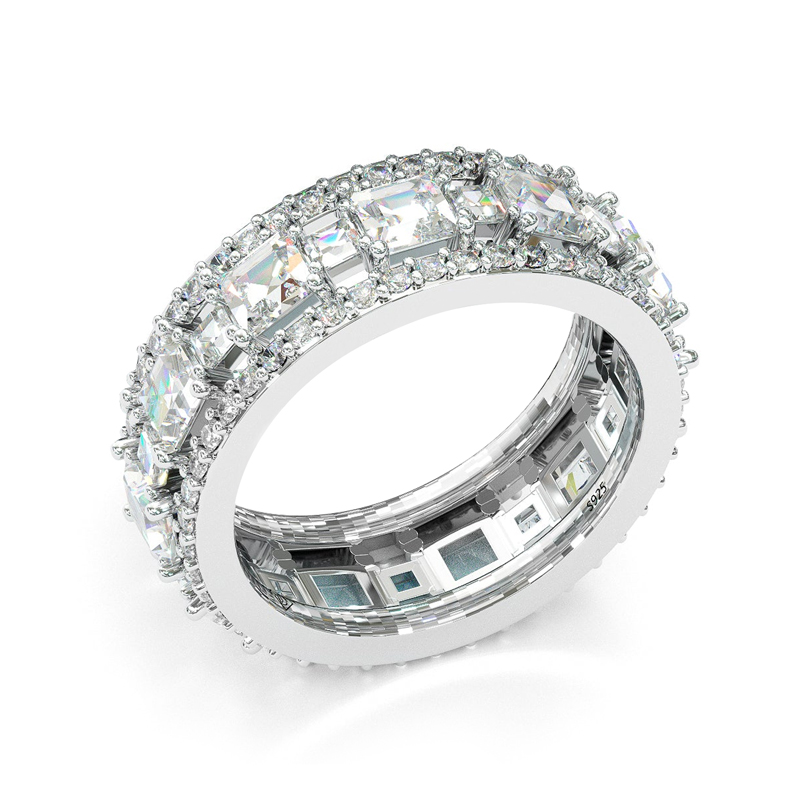 Lustrous Round Cut Engagement Halo Sterling Silver Ring Set Iced Out - Image 4
