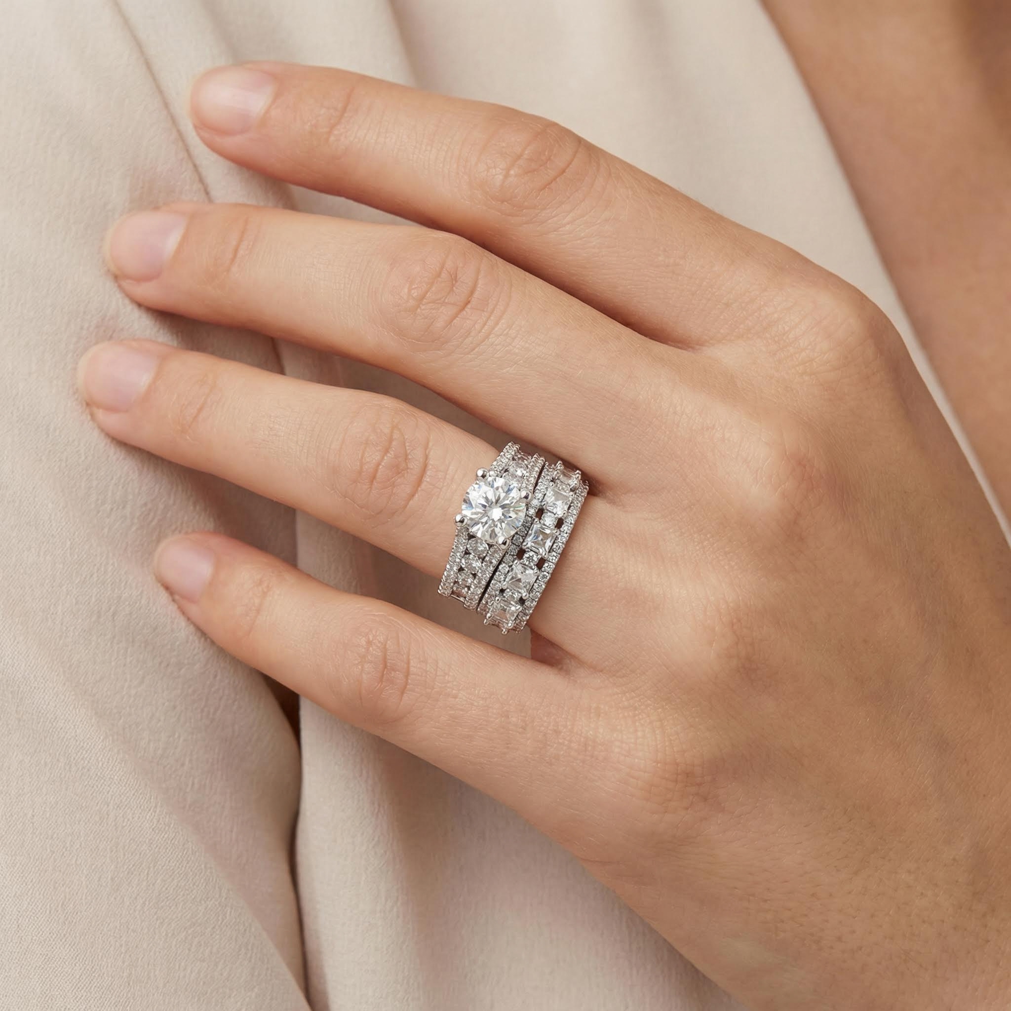 Lustrous Round Cut Engagement Halo Sterling Silver Ring Set Iced Out - Image 7