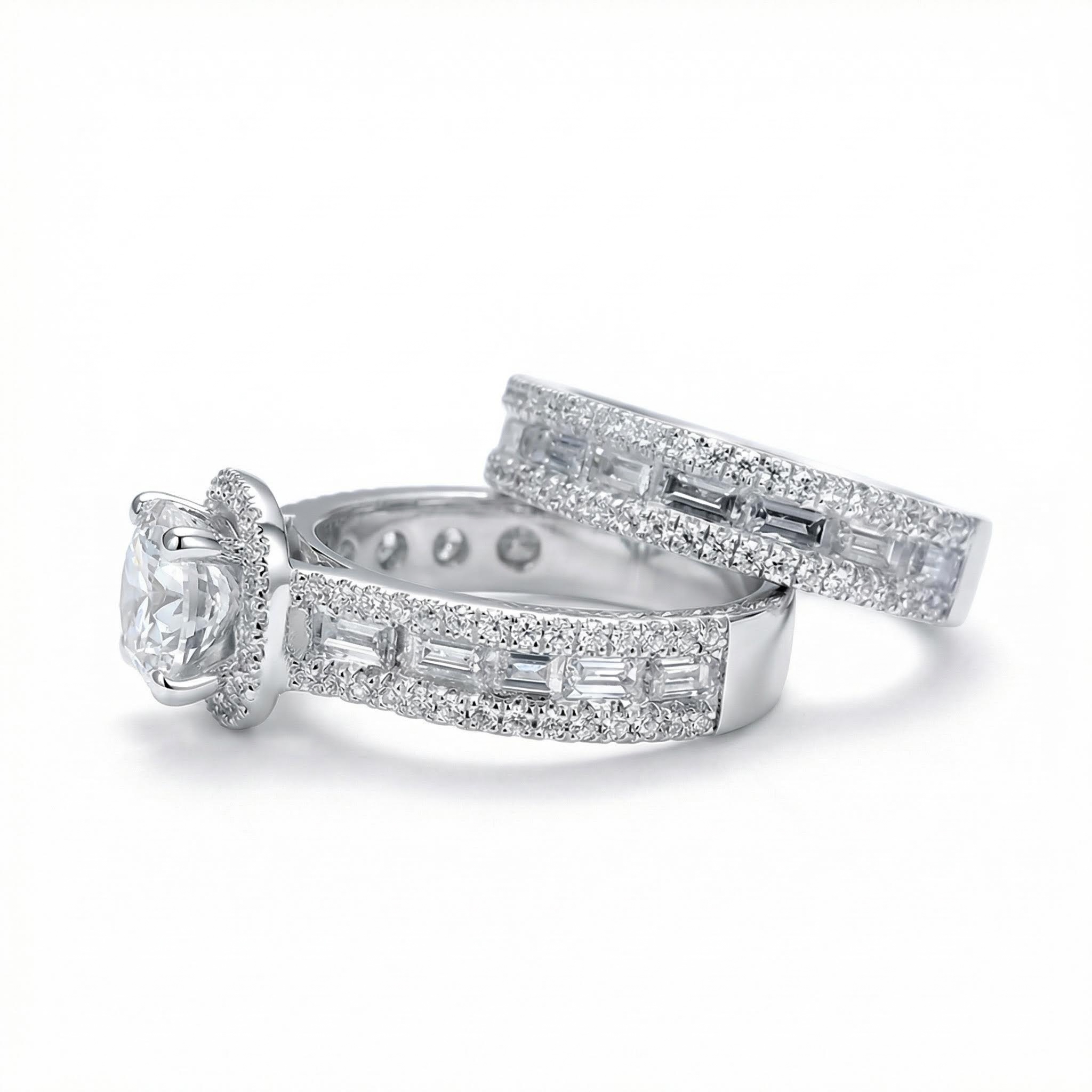 Charming Halo Cushion Cut Sterling Silver Ring Set With Iced Out Shine - Image 4