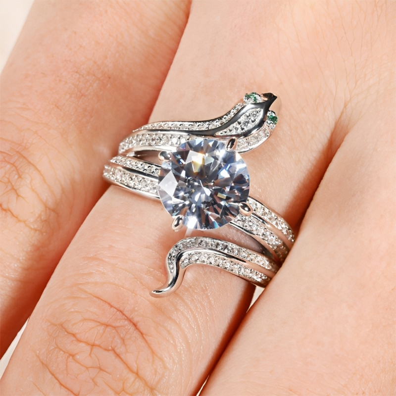 Whimsical Round Cut Snake Sterling Silver Ring With Street Luxury Shine - Image 3