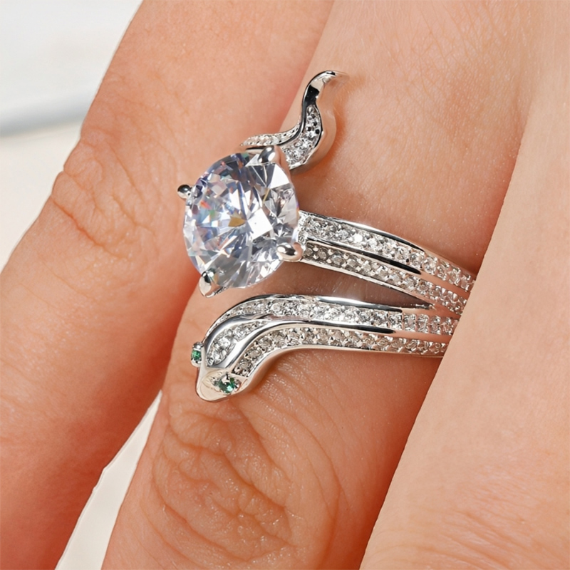 Whimsical Round Cut Snake Sterling Silver Ring With Street Luxury Shine - Image 4