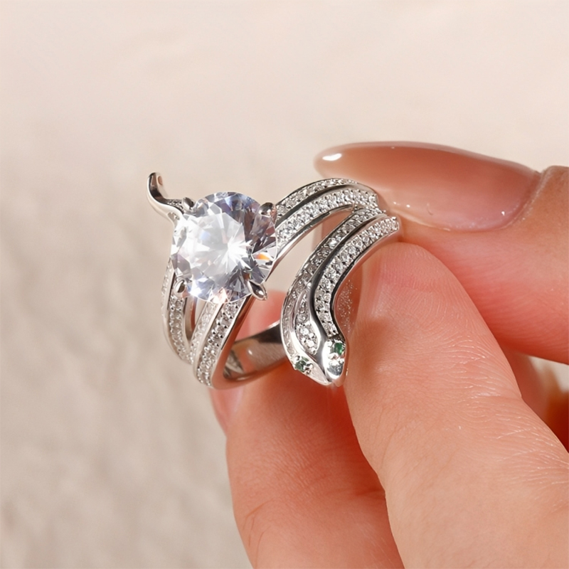 Whimsical Round Cut Snake Sterling Silver Ring With Street Luxury Shine - Image 5