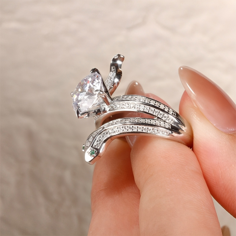 Whimsical Round Cut Snake Sterling Silver Ring With Street Luxury Shine - Image 6