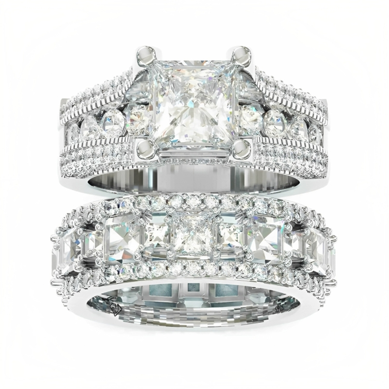 Classic Princess Cut Engagement Ring Set Silver With Street Luxury Shine - Image 4