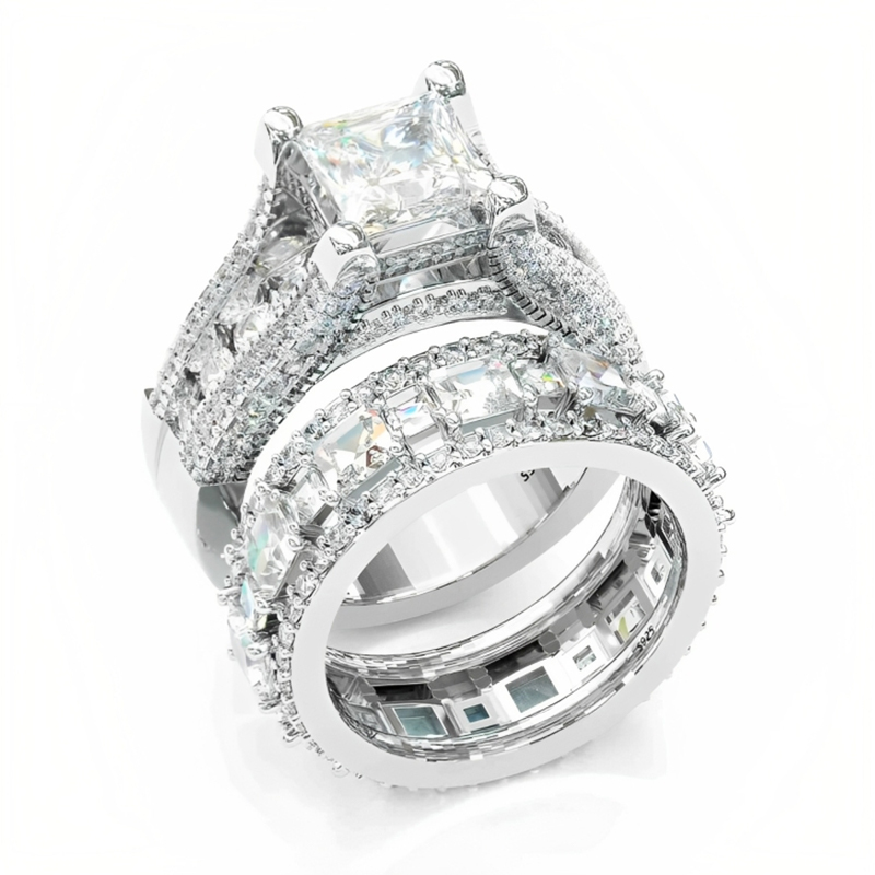 Classic Princess Cut Engagement Ring Set Silver With Street Luxury Shine - Image 6