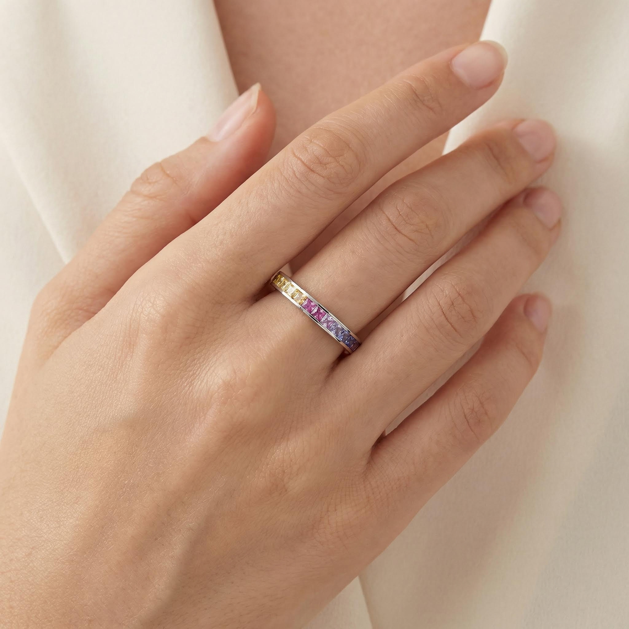 Eternity Rainbow Princess Cut Ring In 925 Sterling Silver With Silver Shine - Image 3