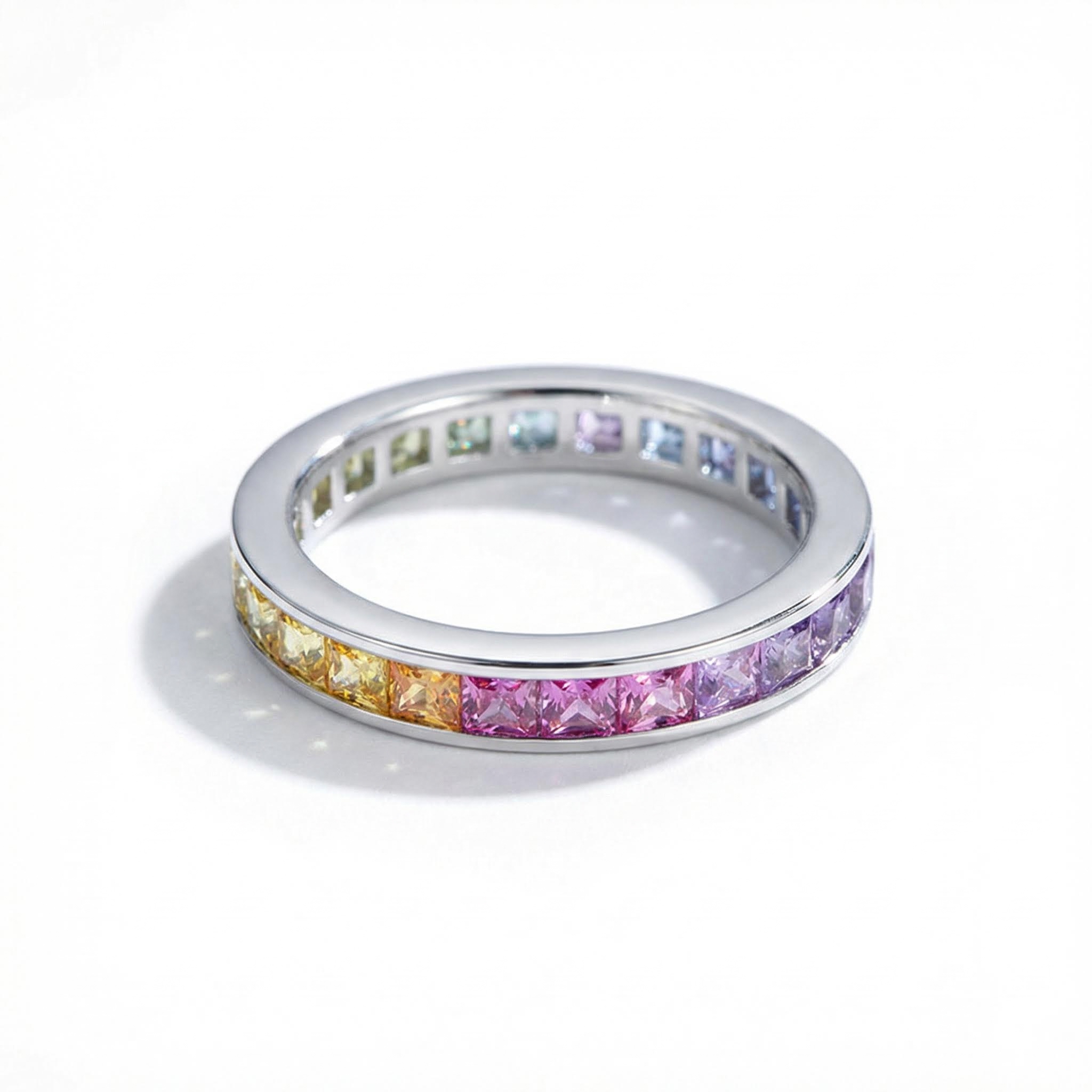 Eternity Rainbow Princess Cut Ring In 925 Sterling Silver With Silver Shine - Image 4