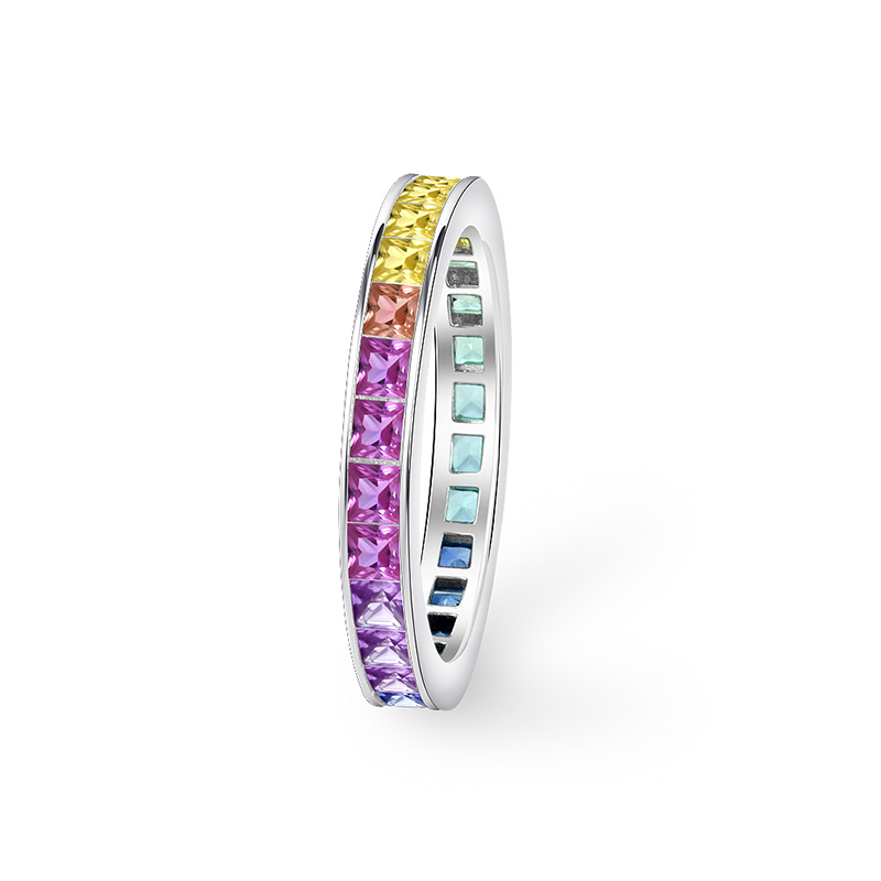 Eternity Rainbow Princess Cut Ring In 925 Sterling Silver With Silver Shine - Image 5