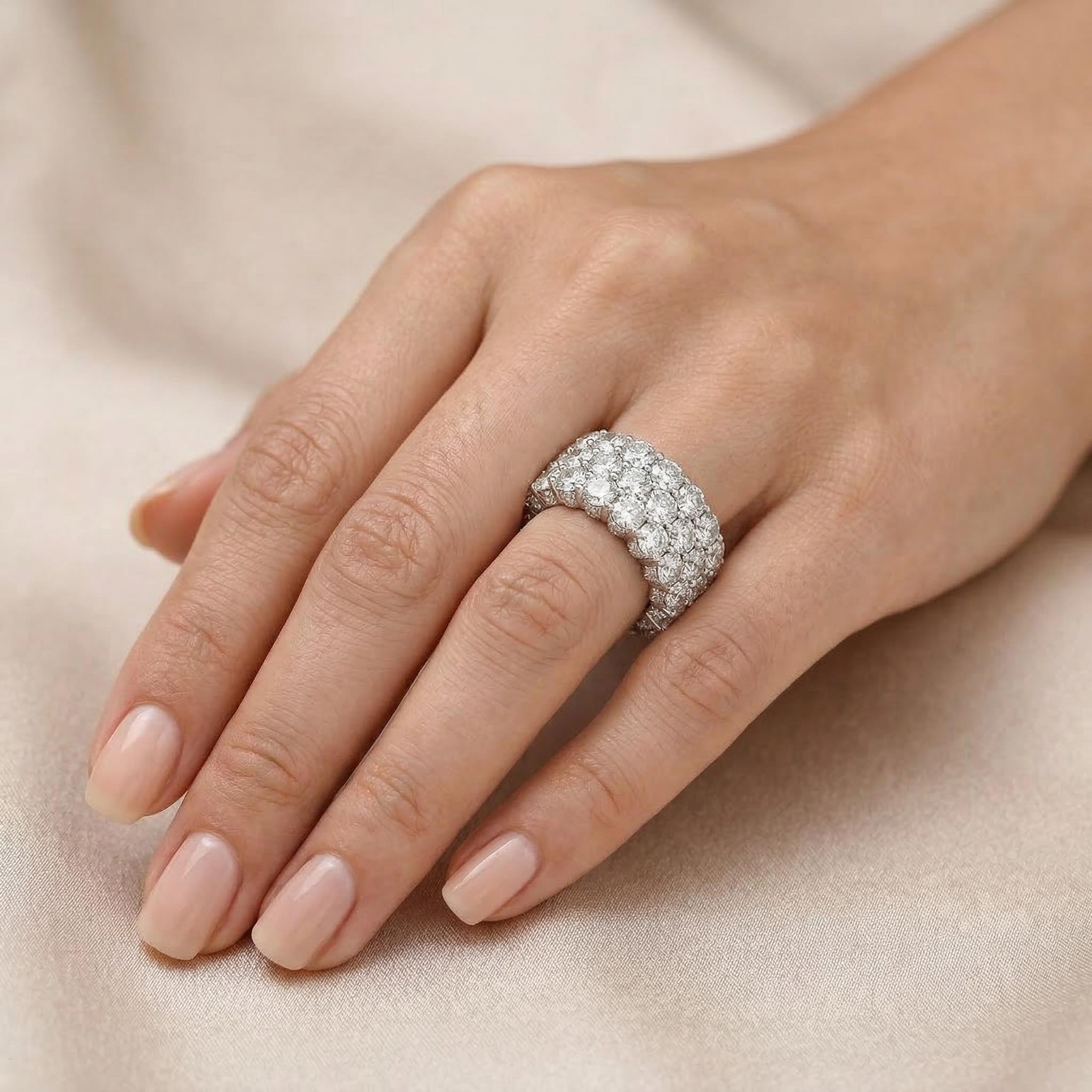 3-row Paved Round Cut Sterling Silver Eternity Band Ring - Image 3