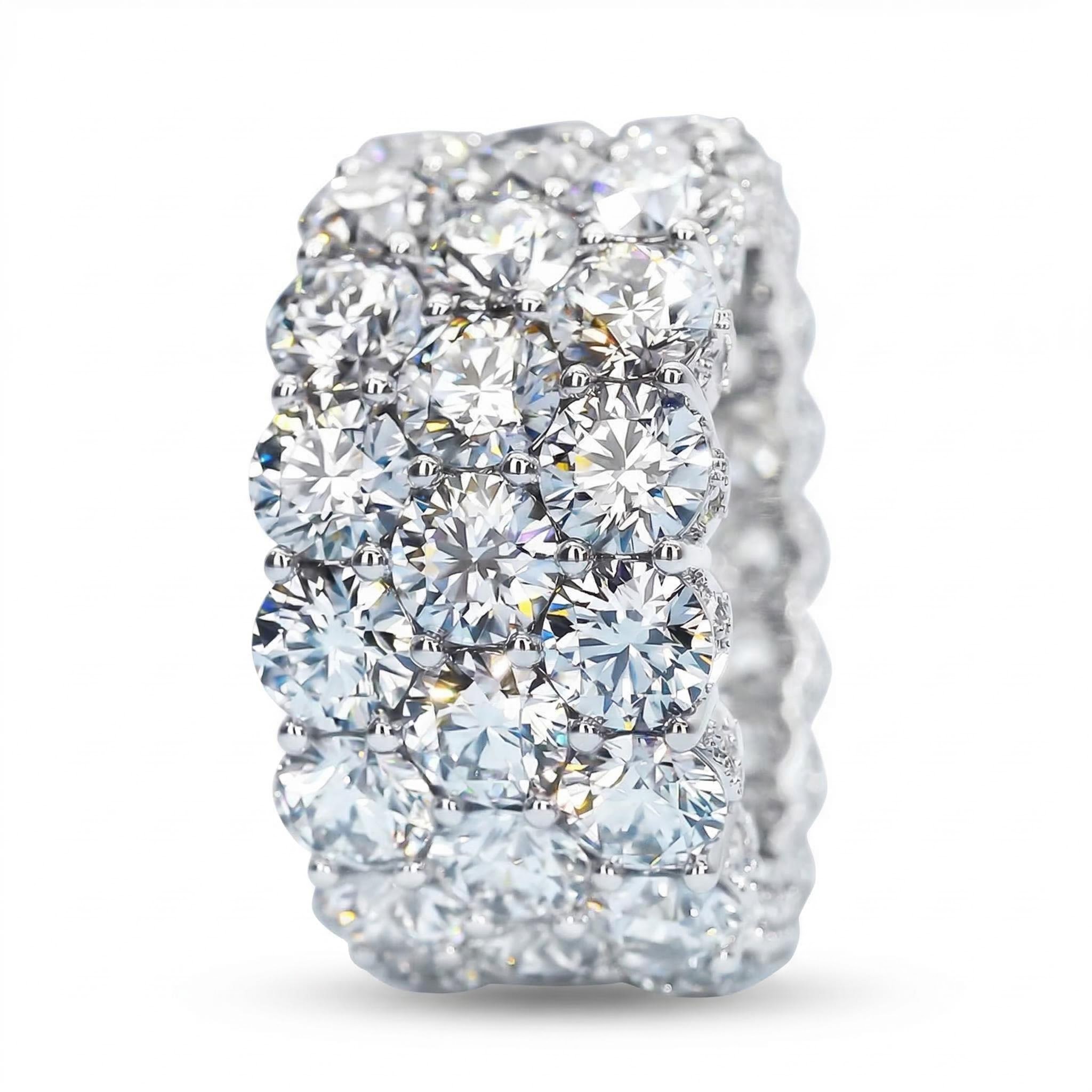 3-row Paved Round Cut Sterling Silver Eternity Band Ring - Image 4