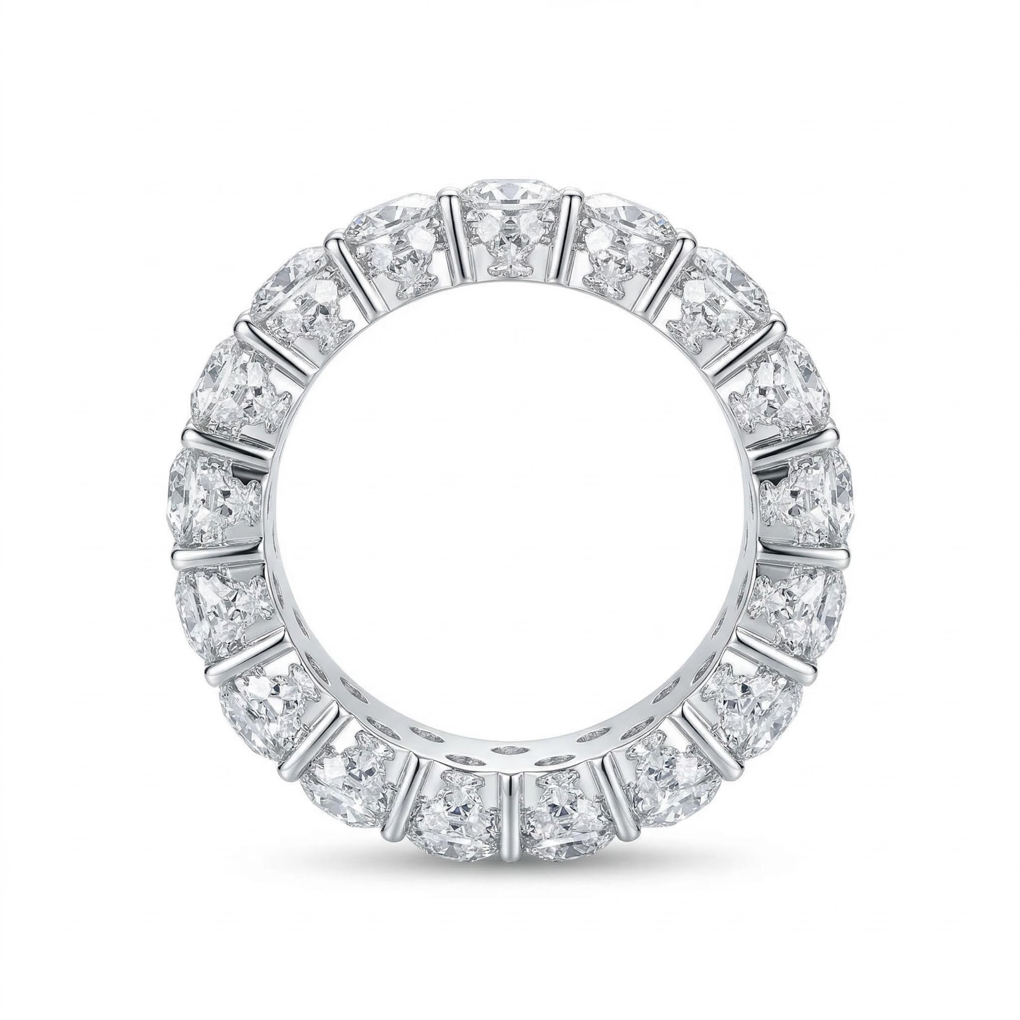 3-row Paved Round Cut Sterling Silver Eternity Band Ring - Image 5