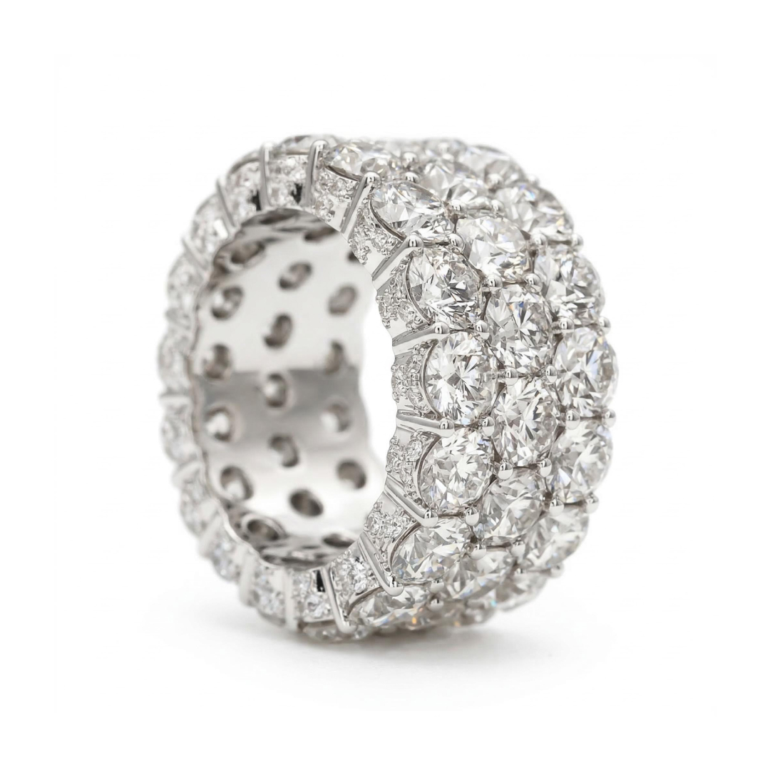 3-row Paved Round Cut Sterling Silver Eternity Band Ring