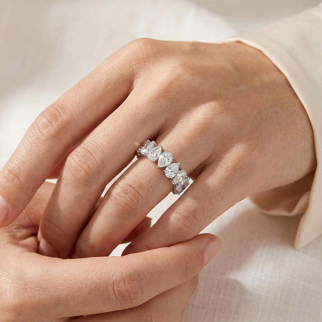 Alternating Pear Cut Eternity Band Ring With Bold Statement Appeal - Image 3