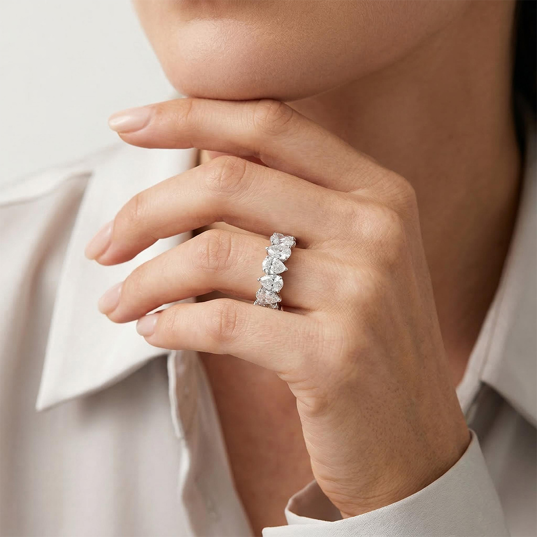 Alternating Pear Cut Eternity Band Ring With Bold Statement Appeal - Image 6
