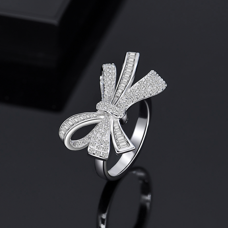 Micro Paved Bowknot Sterling Silver Ring With Street Luxury Shine