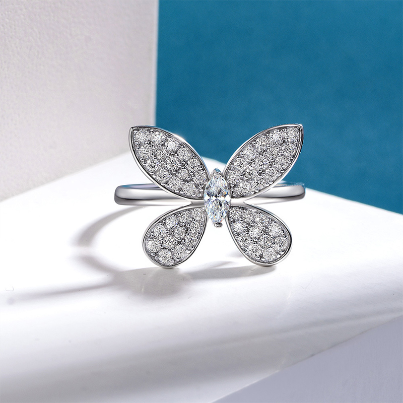Street Luxury Delicate Butterfly Marquise Cut Ring In 925 Sterling Silver - Image 5