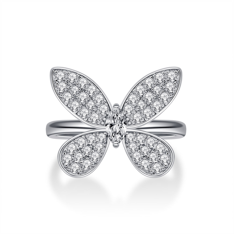 Street Luxury Delicate Butterfly Marquise Cut Ring In 925 Sterling Silver